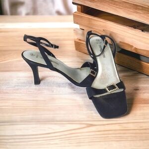 Villa Black Satin Kitten Heels Size 7